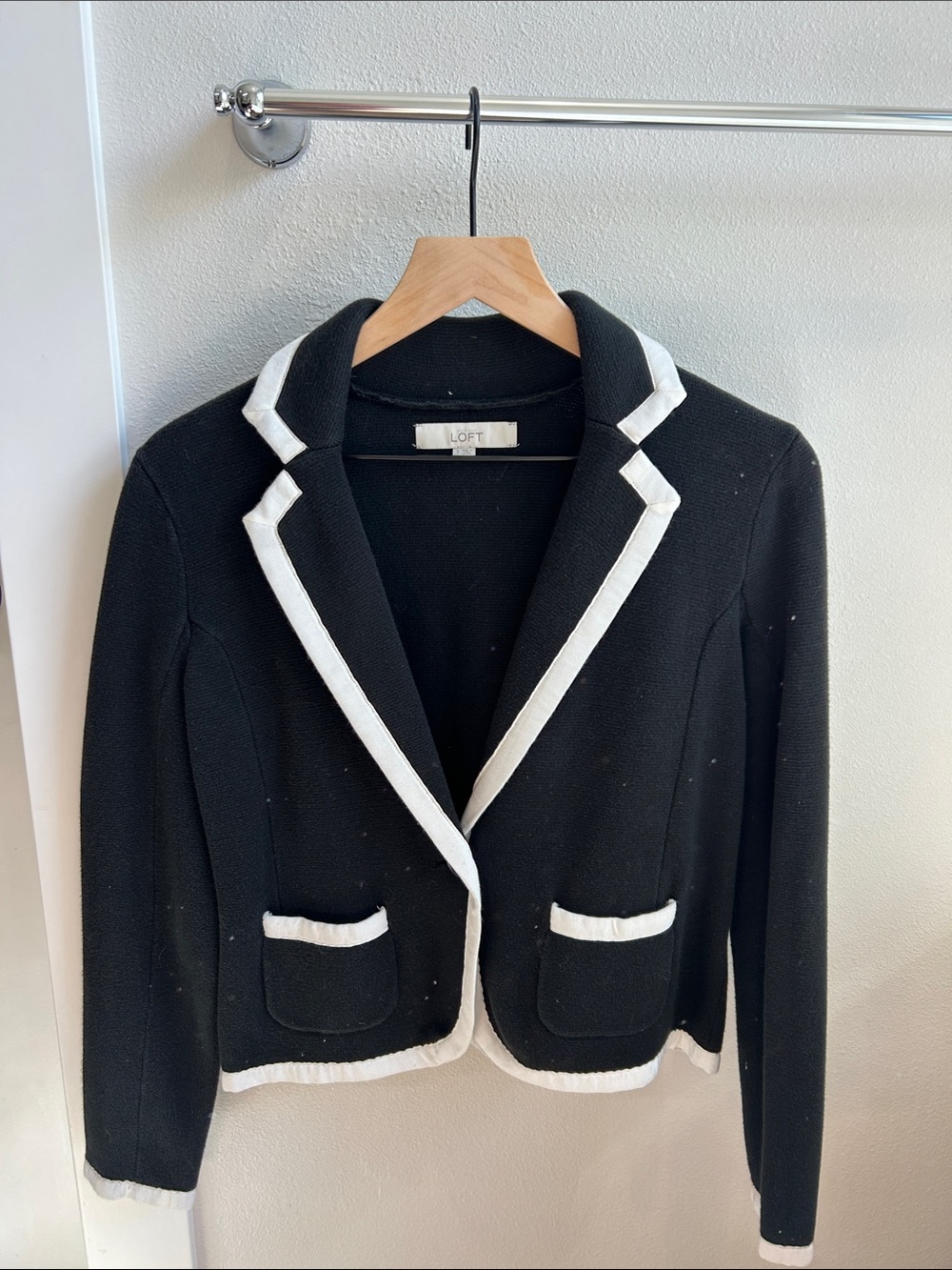 LOFT Black Blazer with White Trim Accents